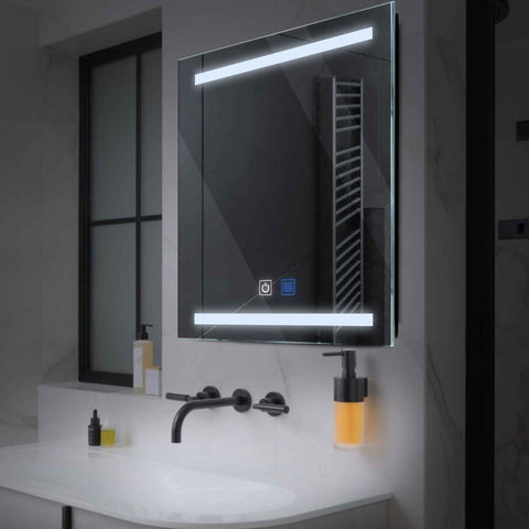 Miroir LED Carré | boutons tactiles | Fonction Anti-Buée | Lumière blanche froide - Reyze Série Salono Modèle 4