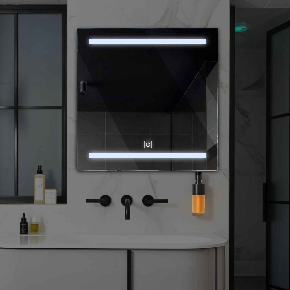 Miroir LED Carré | Bouton Tactile | Lumière blanche froide - Reyze Série Salono Modèle 4