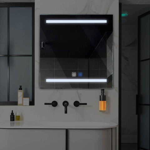 Miroir LED Carré | boutons tactiles | Fonction Anti-Buée | Lumière blanche froide - Reyze Série Salono Modèle 4