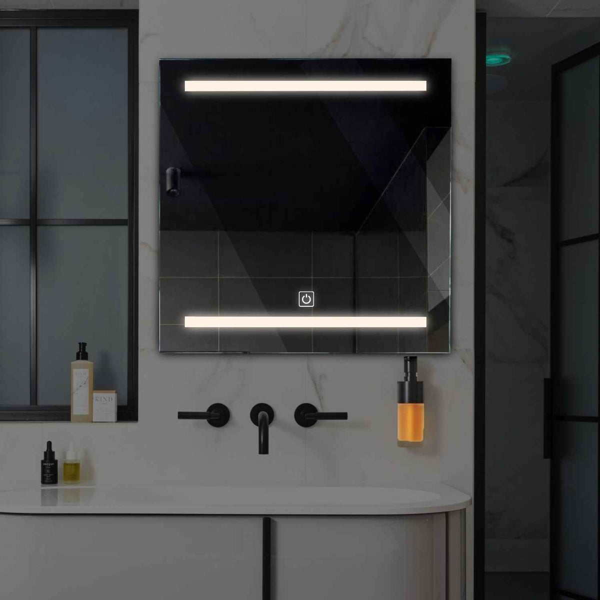 Miroir LED Carré | Bouton Tactile | Lumière blanche neutre - Reyze Série Salono Modèle 4