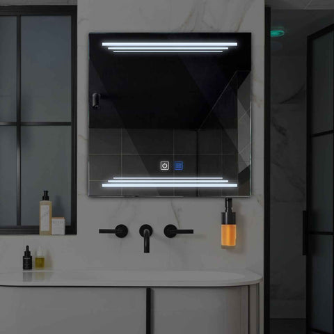Miroir LED Carré | boutons tactiles | Fonction Anti-Buée | Lumière blanche froide - Reyze Série Salono Modèle 7