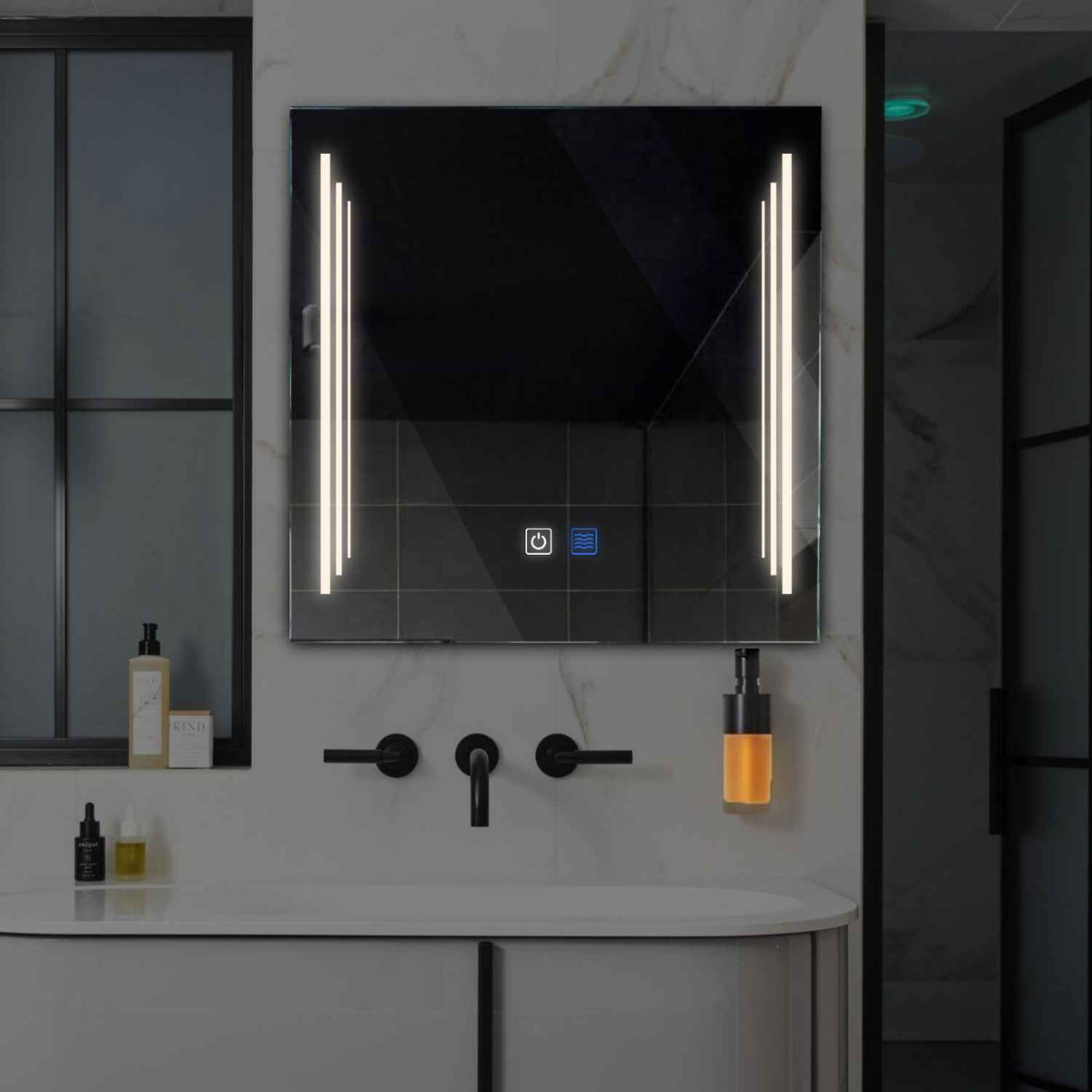Miroir LED Carré | boutons tactiles | Fonction Anti-Buée | Lumière blanche neutre - Reyze Série Salono Modèle 8