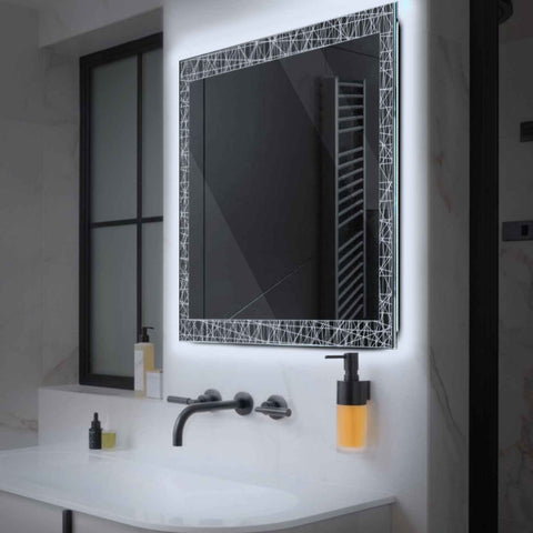 Miroir LED Carré | Sans Boutons Tactiles | Lumière blanche froide - Reyze Série Simetria Modèle 1