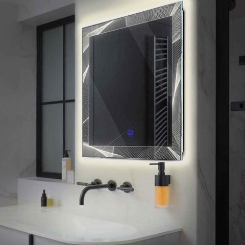 Miroir LED Carré | Bouton Tactile | Lumière blanche neutre - Reyze Série Simetria Modèle 2