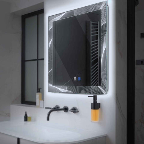 Miroir LED Carré | boutons tactiles | Fonction Anti-Buée | Lumière blanche froide - Reyze Série Simetria Modèle 2