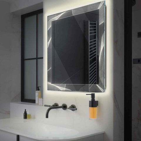 Miroir LED Carré | Sans Boutons Tactiles | Lumière blanche neutre - Reyze Série Simetria Modèle 2