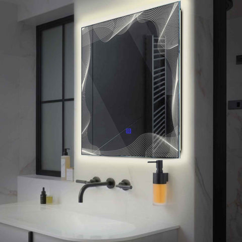 Miroir LED Carré | Bouton Tactile | Lumière blanche neutre - Reyze Série Simetria Modèle 3