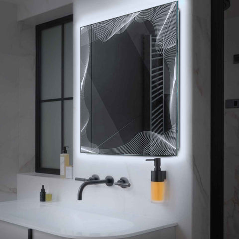 Miroir LED Carré | Sans Boutons Tactiles | Lumière blanche froide - Reyze Série Simetria Modèle 3