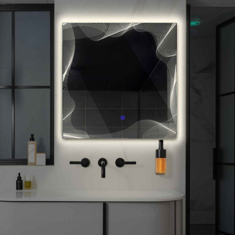 Miroir LED Carré | Bouton Tactile | Lumière blanche neutre - Reyze Série Simetria Modèle 3