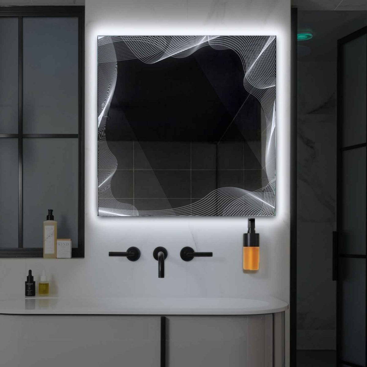 Miroir LED Carré | Sans Boutons Tactiles | Lumière blanche froide - Reyze Série Simetria Modèle 3