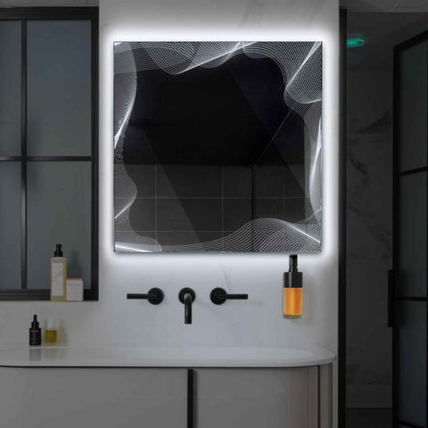 Miroir LED Carré | Sans Boutons Tactiles | Lumière blanche froide - Reyze Série Simetria Modèle 3