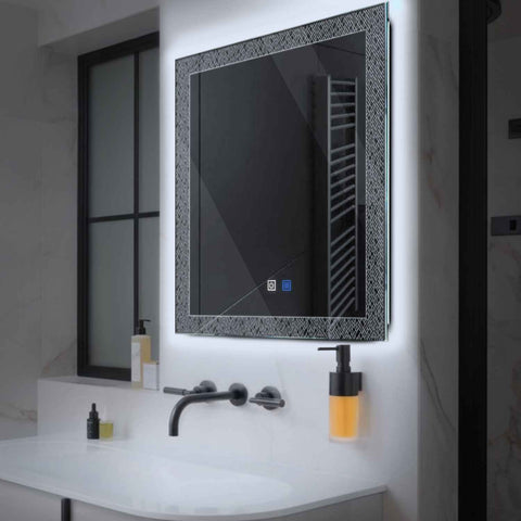 Miroir LED Carré | boutons tactiles | Fonction Anti-Buée | Lumière blanche froide - Reyze Série Simetria Modèle 5