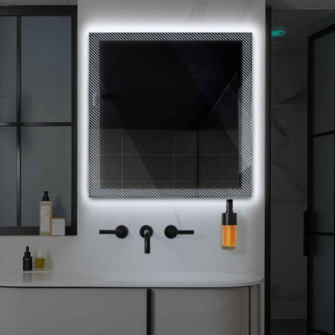 Miroir LED Carré | Sans Boutons Tactiles | Lumière blanche froide - Reyze Série Simetria Modèle 7