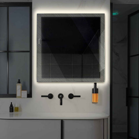 Miroir LED Carré | Sans Boutons Tactiles | Lumière blanche neutre - Reyze Série Simetria Modèle 7