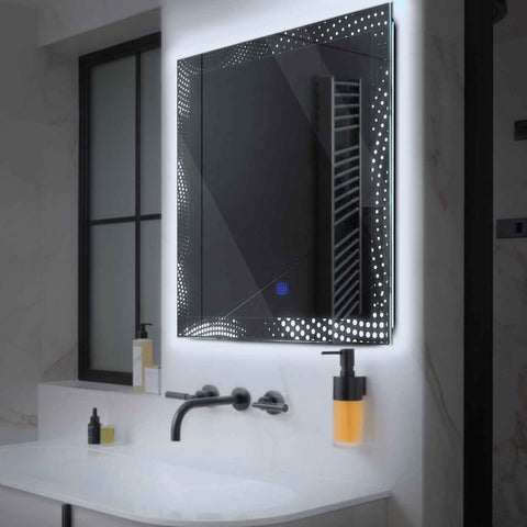 Miroir LED Carré | Bouton Tactile | Lumière blanche froide - Reyze Série Simetria Modèle 8