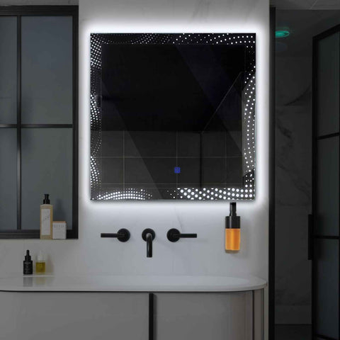 Miroir LED Carré | Bouton Tactile | Lumière blanche froide - Reyze Série Simetria Modèle 8
