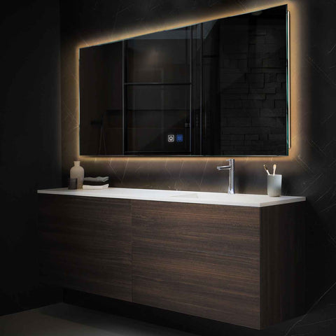 Miroir LED Horizontal | boutons tactiles | Fonction Anti-Buée | Lumière Blanche Chaude - Reyze Série Ambient Modèle 1