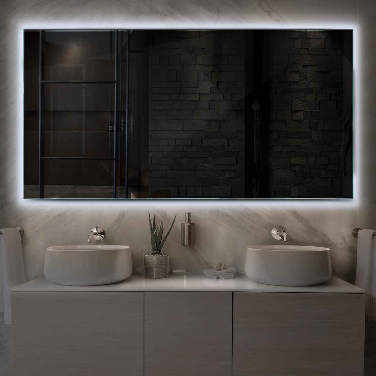 Miroir LED Horizontal | Sans Boutons Tactiles | Lumière blanche froide - Reyze Série Ambient Modèle 1