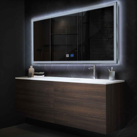 Miroir LED Horizontal | boutons tactiles | Fonction Anti-Buée | Lumière blanche froide - Reyze Série Edge Modèle 1