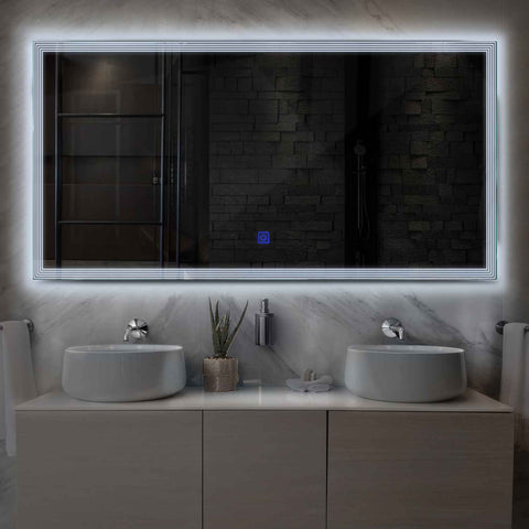Miroir LED Horizontal | Bouton Tactile | Lumière blanche froide - Reyze Série Edge Modèle 1
