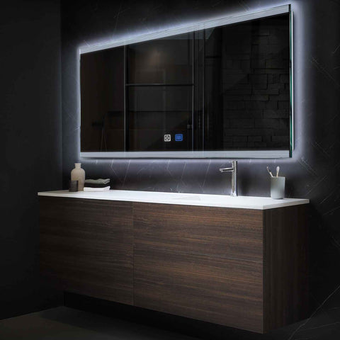 Miroir LED Horizontal | boutons tactiles | Fonction Anti-Buée | Lumière blanche froide - Reyze Série Edge Modèle 8