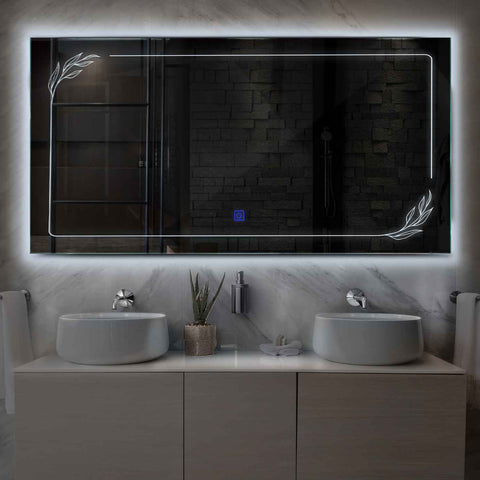Miroir LED Horizontal | Bouton Tactile | Lumière blanche froide - Reyze Série Good Vibes Modèle 1