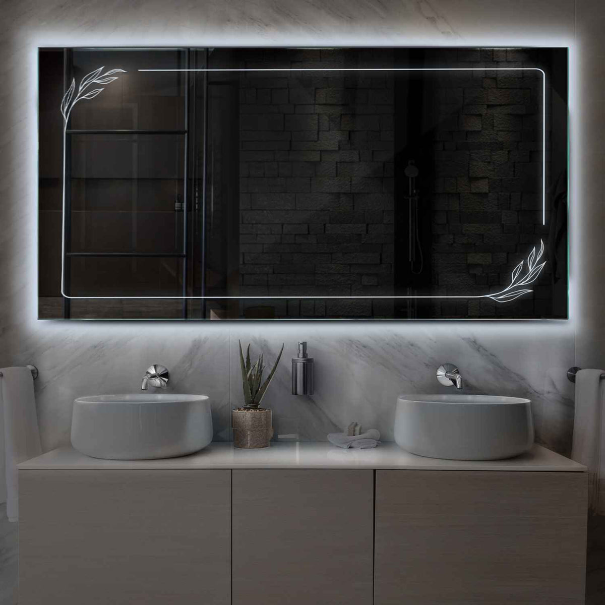 Miroir LED Horizontal | Sans Boutons Tactiles | Lumière blanche froide - Reyze Série Good Vibes Modèle 1