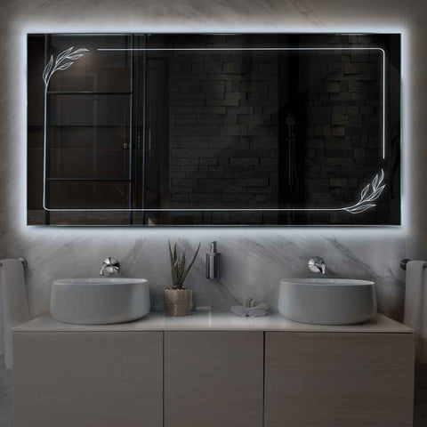 Miroir LED Horizontal | Sans Boutons Tactiles | Lumière blanche froide - Reyze Série Good Vibes Modèle 1