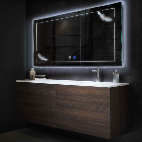 Miroir LED Horizontal | boutons tactiles | Fonction Anti-Buée | Lumière blanche froide - Reyze Série Good Vibes Modèle 2