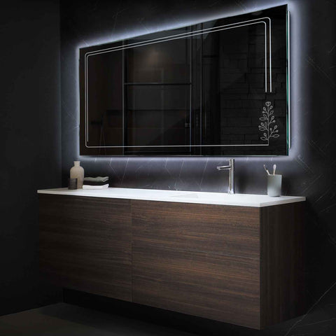Miroir LED Horizontal | Sans Boutons Tactiles | Lumière blanche froide - Reyze Série Good Vibes Modèle 3
