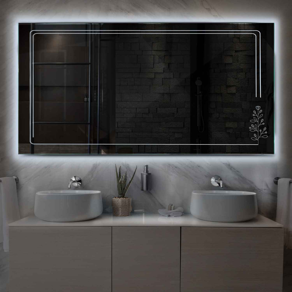 Miroir LED Horizontal | Sans Boutons Tactiles | Lumière blanche froide - Reyze Série Good Vibes Modèle 3