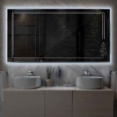 Miroir LED Horizontal | Sans Boutons Tactiles | Lumière blanche froide - Reyze Série Good Vibes Modèle 3