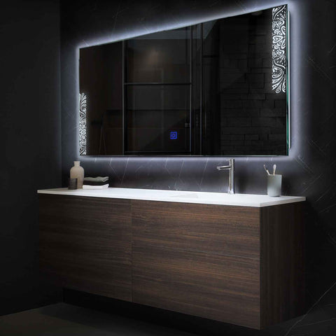 Miroir LED Horizontal | Bouton Tactile | Lumière blanche froide - Reyze Série Good Vibes Modèle 4
