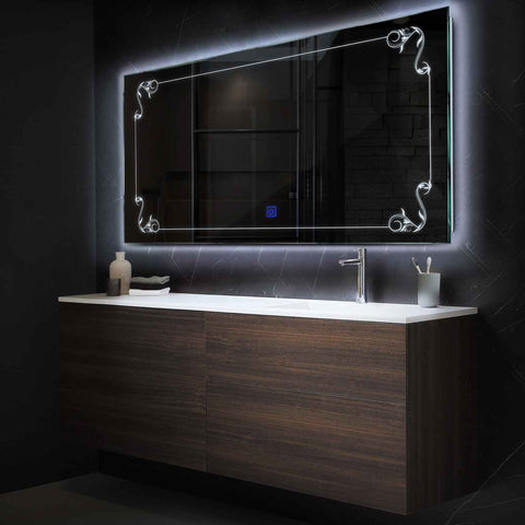 Miroir LED Horizontal | Bouton Tactile | Lumière blanche froide - Reyze Série Good Vibes Modèle 5