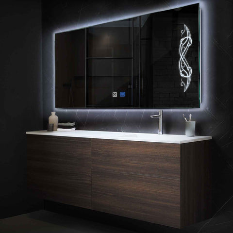 Miroir LED Horizontal | boutons tactiles | Fonction Anti-Buée | Lumière blanche froide - Reyze Série Good Vibes Modèle 6