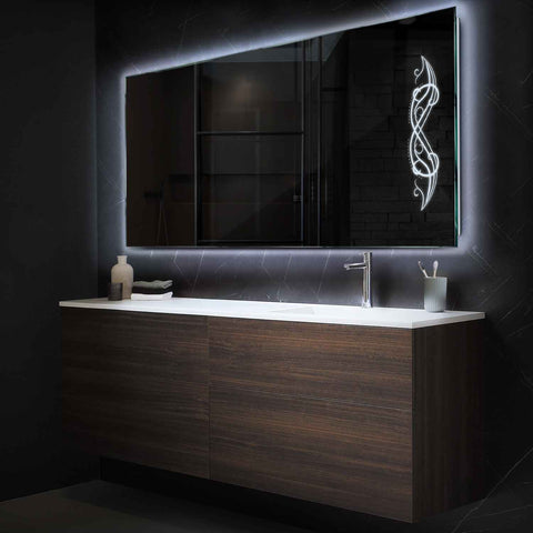 Miroir LED Horizontal | Sans Boutons Tactiles | Lumière blanche froide - Reyze Série Good Vibes Modèle 6