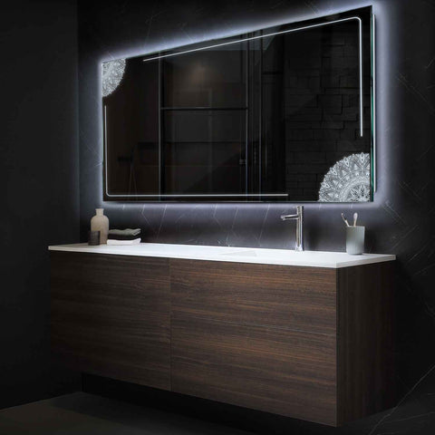 Miroir LED Horizontal | Sans Boutons Tactiles | Lumière blanche froide - Reyze Série Good Vibes Modèle 7