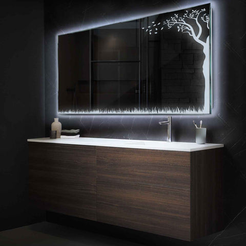 Miroir LED Horizontal | Sans Boutons Tactiles | Lumière blanche froide - Reyze Série Good Vibes Modèle 8