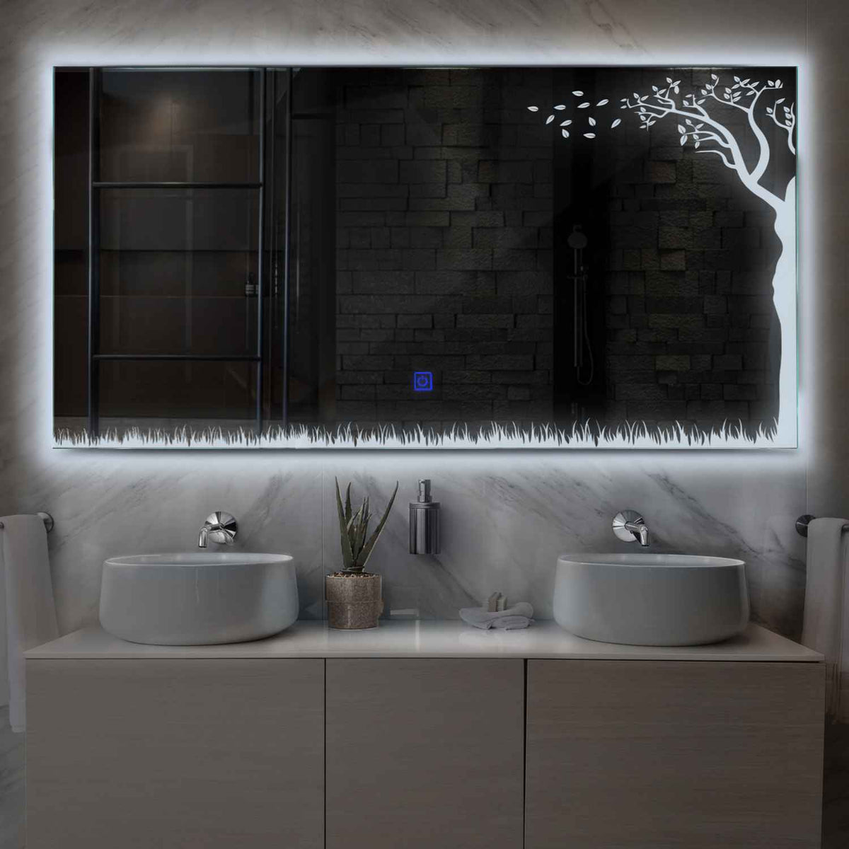 Miroir LED Horizontal | Bouton Tactile | Lumière blanche froide - Reyze Série Good Vibes Modèle 8