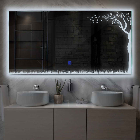 Miroir LED Horizontal | Bouton Tactile | Lumière blanche froide - Reyze Série Good Vibes Modèle 8
