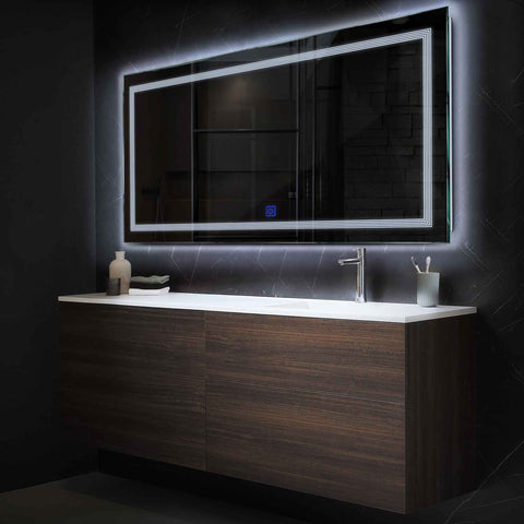 Miroir LED Horizontal | Bouton Tactile | Lumière blanche froide - Reyze Série Minimal Modèle 1