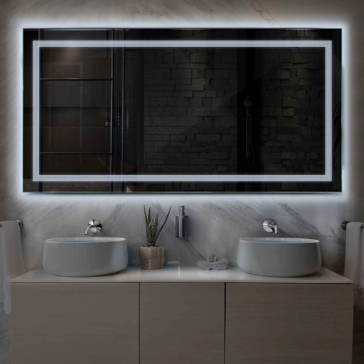 Miroir LED Horizontal | Sans Boutons Tactiles | Lumière blanche froide - Reyze Série Minimal Modèle 1