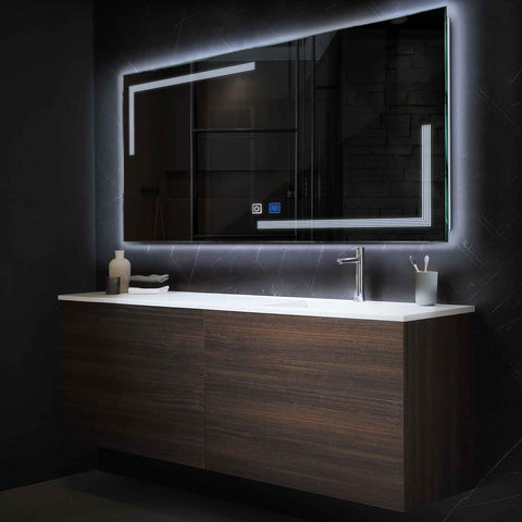 Miroir LED Horizontal | boutons tactiles | Fonction Anti-Buée | Lumière blanche froide - Reyze Série Minimal Modèle 2
