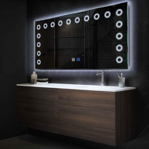 Miroir LED Horizontal | boutons tactiles | Fonction Anti-Buée | Lumière blanche froide - Reyze Série Minimal Modèle 4