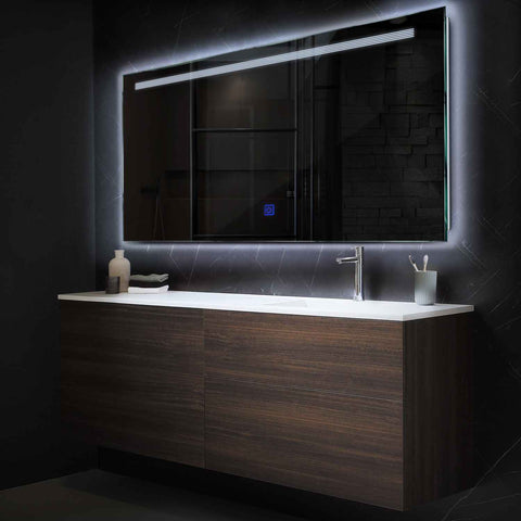 Miroir LED Horizontal | Bouton Tactile | Lumière blanche froide - Reyze Série Minimal Modèle 5