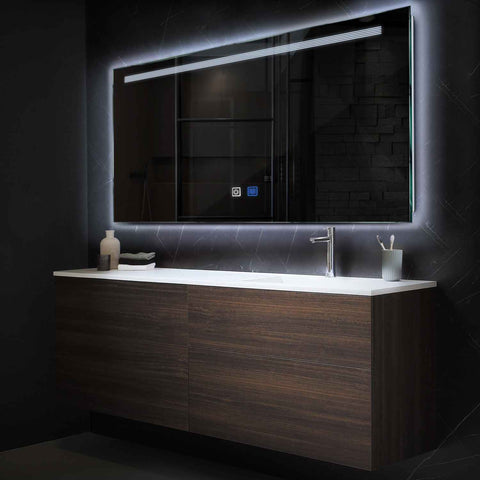 Miroir LED Horizontal | boutons tactiles | Fonction Anti-Buée | Lumière blanche froide - Reyze Série Minimal Modèle 5