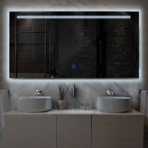 Miroir LED Horizontal | Bouton Tactile | Lumière blanche froide - Reyze Série Minimal Modèle 5