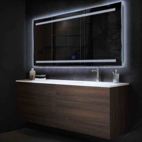 Miroir LED Horizontal | Bouton Tactile | Lumière blanche froide - Reyze Série Minimal Modèle 8