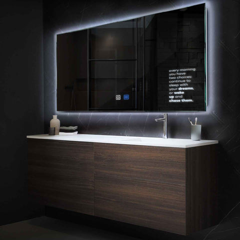 Miroir LED Horizontal | boutons tactiles | Fonction Anti-Buée | Lumière blanche froide - Reyze Série Motivated Modèle 2