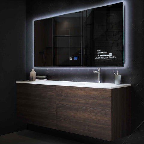 Miroir LED Horizontal | boutons tactiles | Fonction Anti-Buée | Lumière blanche froide - Reyze Série Motivated Modèle 3